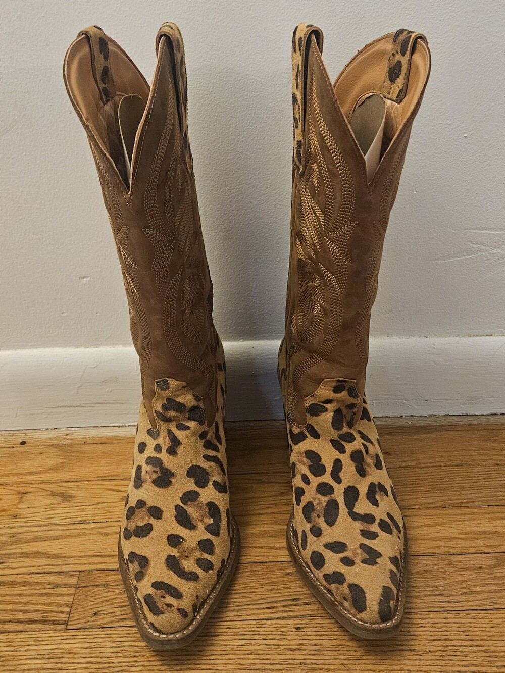 dingo Tan Leopard Print Western Heeled Cowgirl Boots